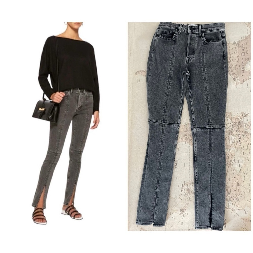Cotton Citizen Vickie High-rise Split Front Hem Jeans Grey Black Denim Size 27